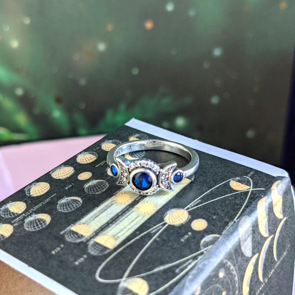 Dainty Blue Moon Ring Size 8